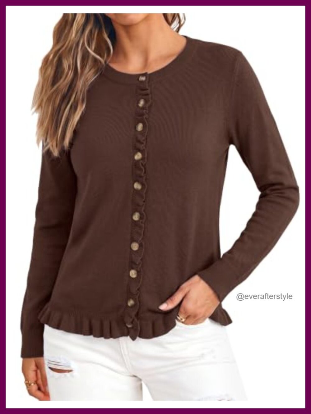 Ruffle Cardigan Sweater Puff Sleeve Button Down Knit